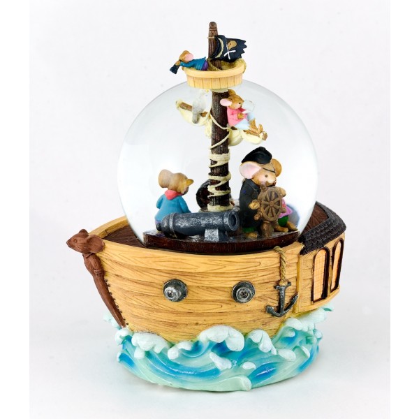 Mice on a Pirate Ship Musical Glitter Globe