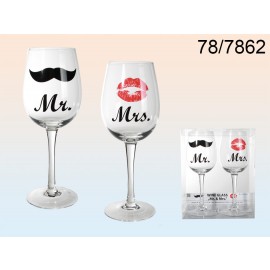 Wine Glass with Kiss and Moustache