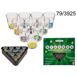 Pool Shots Billiard  Shot Glasses - Set of 9 with Serving Tray