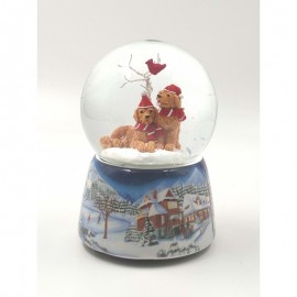 Snowglobe 100 mm with 2 Dogs and Cardinal